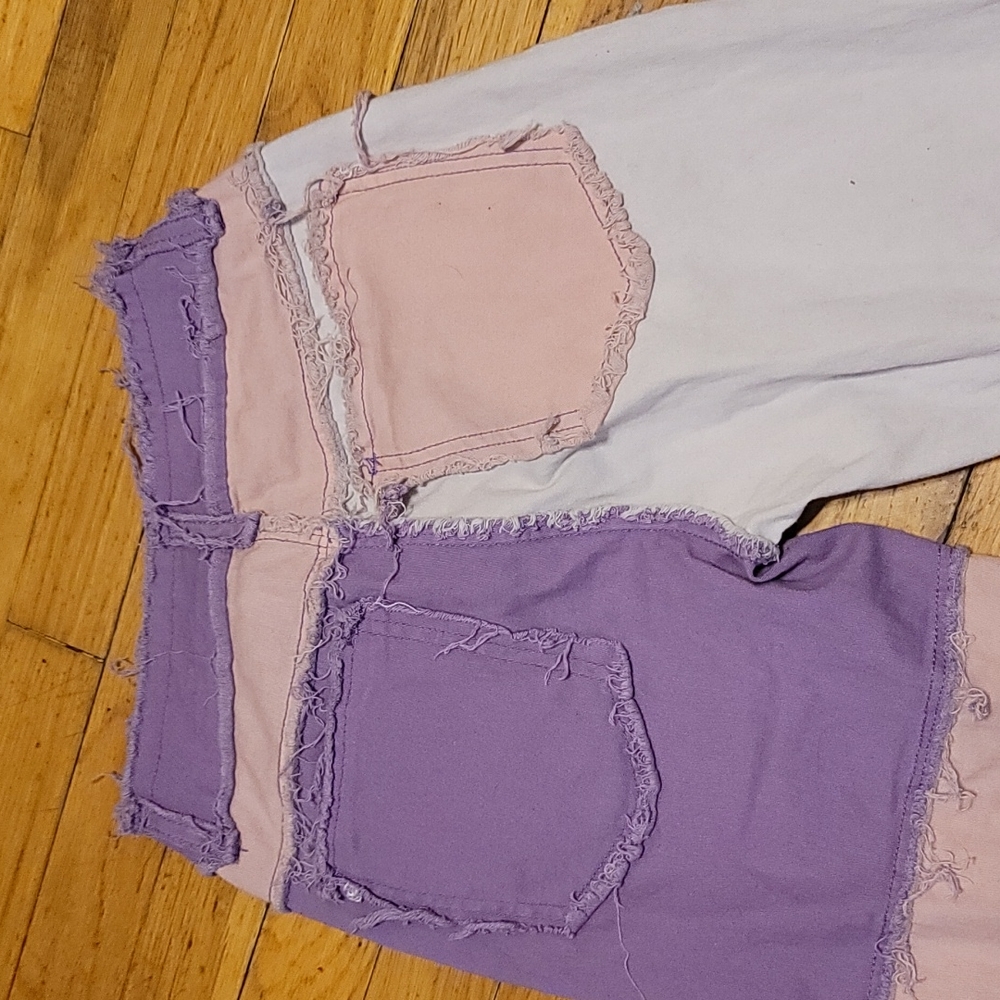 Frayed Pink Purple pacthwork jeans sz xs - Picture 9 of 11